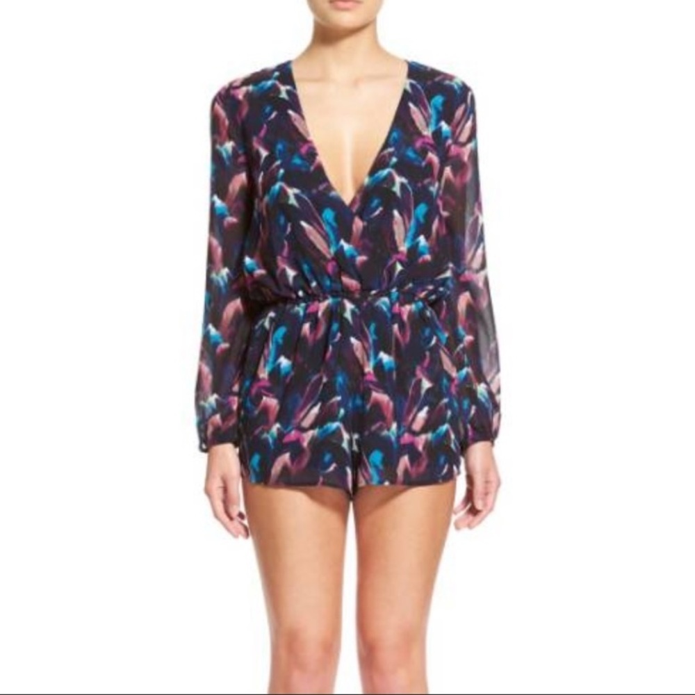 Lucca Couture Romper Watercolor Print Blue Purple